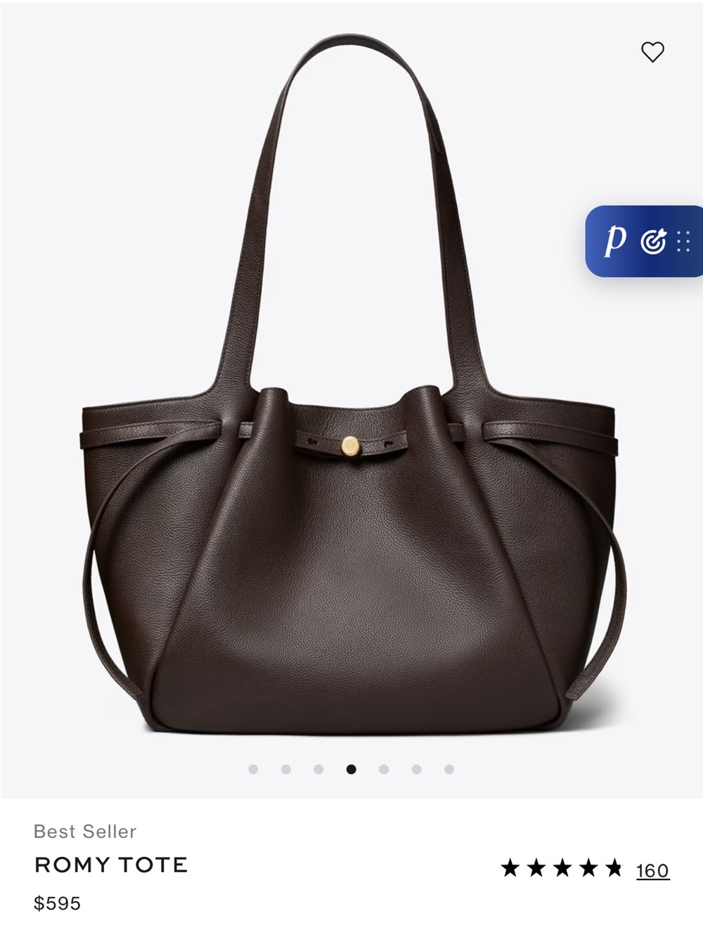 New Tory Burch Romy Tote Bag - Dark Brown large
